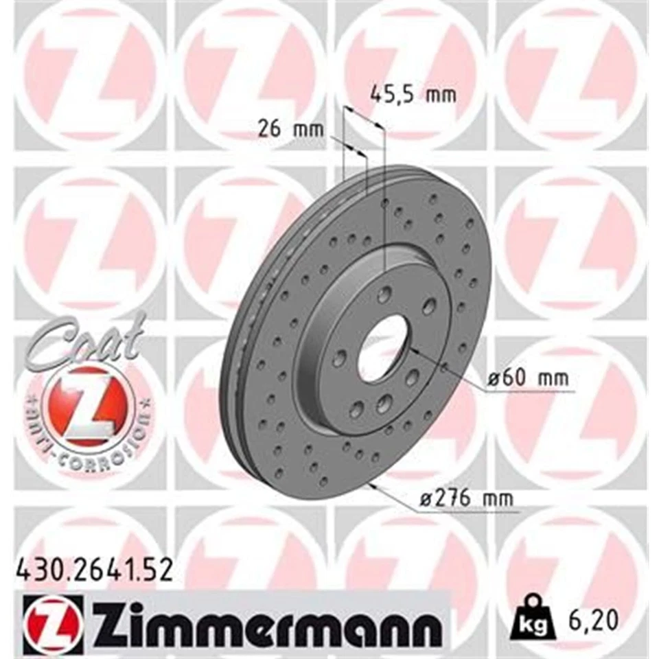 2x ZIMMERMANN Disques de Frein 276mm Perforé Avant Convient pour Opel Astra - Photo 2/2