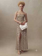 BHLDN Cream Lace Tiered Midi Dress Size M Romantic Boho Chic Wedding Guest Party