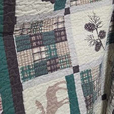 3Piece Rustic Lodger King Size Quilt Set Patchwork Bear Paw Print Cabin Bedding