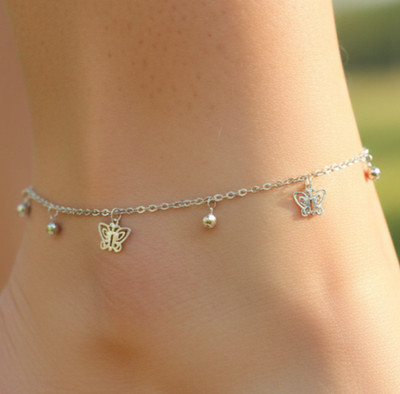 Elegant Silver Tone Brass Anklet Butterfly Charm 925 Silver Plated Designer
