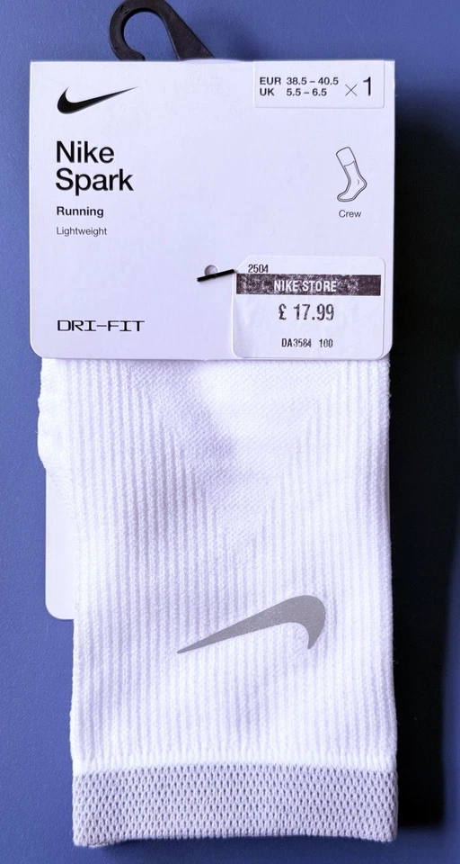 2 PACK Nike SPARK Lightweight Crew Running Gym Socks DA3584-100 UK 5.5 -6.5  - Image 3 of 4