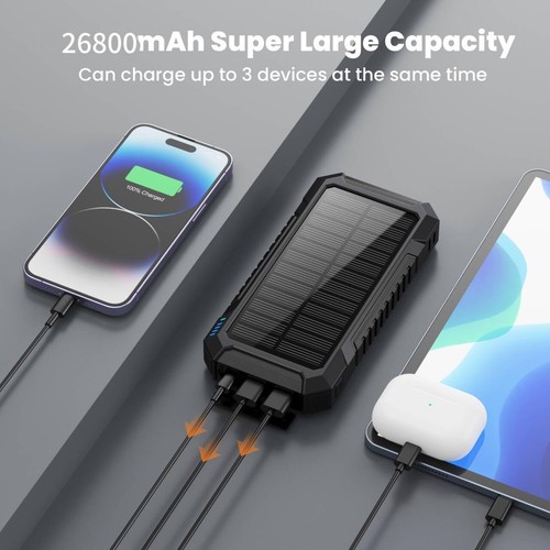 Solar Powerbank 26800mAh 3 Ausgänge 2 LED Taschenlampe - Bild 4 von 8