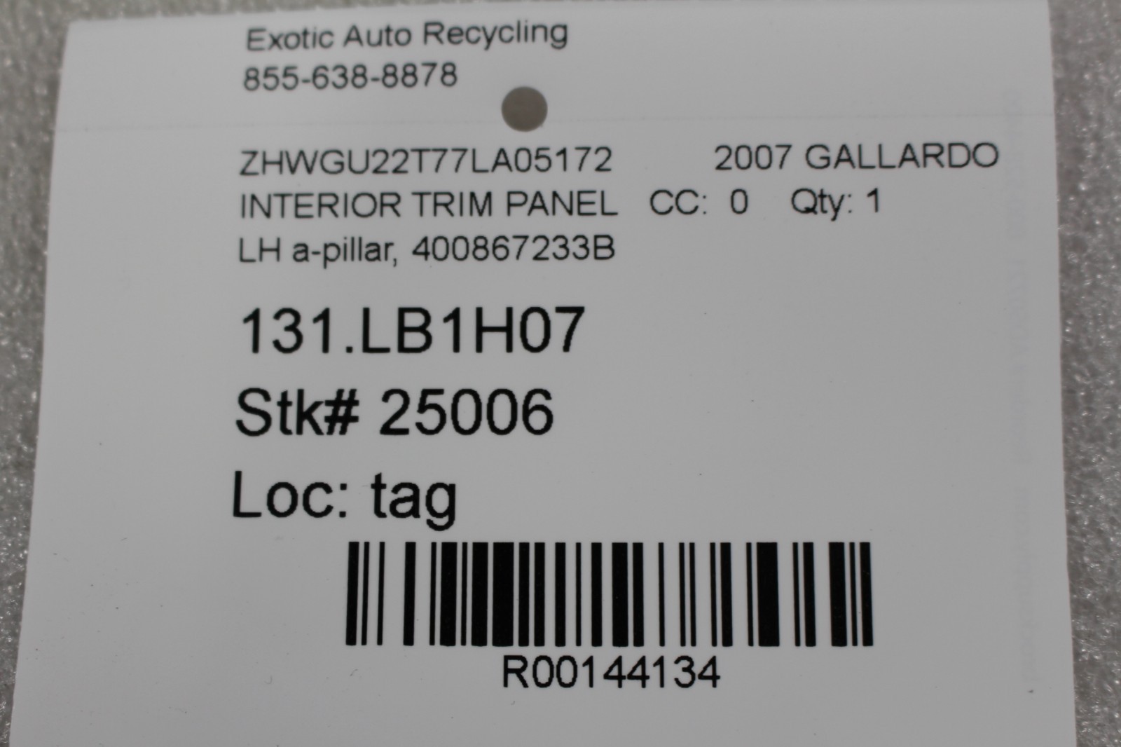 Lamborghini Gallardo, LP550, 560, LH, A-Pillar Trim, Used, P/N 400867233B
