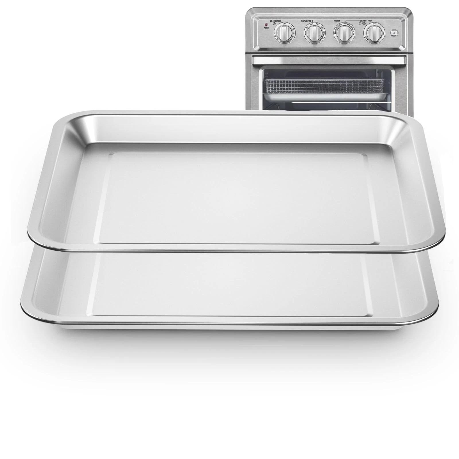 2 PCS Stainless Steel Baking Tray Pan Compatible 2 Sheet, Silver