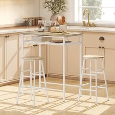 HOMCOM Bartisch Set 3-teilig Esstisch mit 2 Barhocker Stehtisch Barhocker Stahl