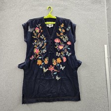 Johnny Was Women Dress L Navy Floral Boho Borboleta Zippy Tunic Embroidered