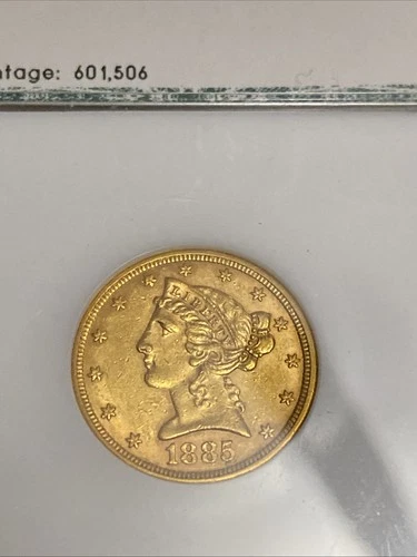 1885 $5 Liberty Head Gold Half Eagle Old Green Label Paramount Coin Inc. Holder