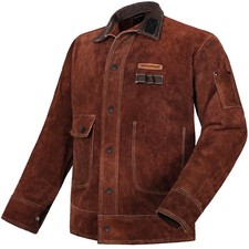 Leather Welding Jacket, Heavy Duty Welder Jackets with Flame Resistant Split ...