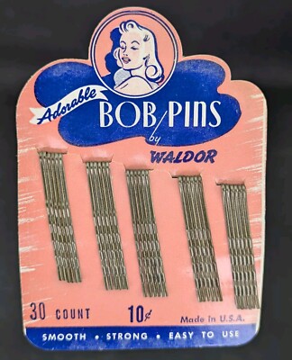 30 Waldor Adorable Bob Pins NOS Card Mid Century Vtg Display Ad Jersey City NJ