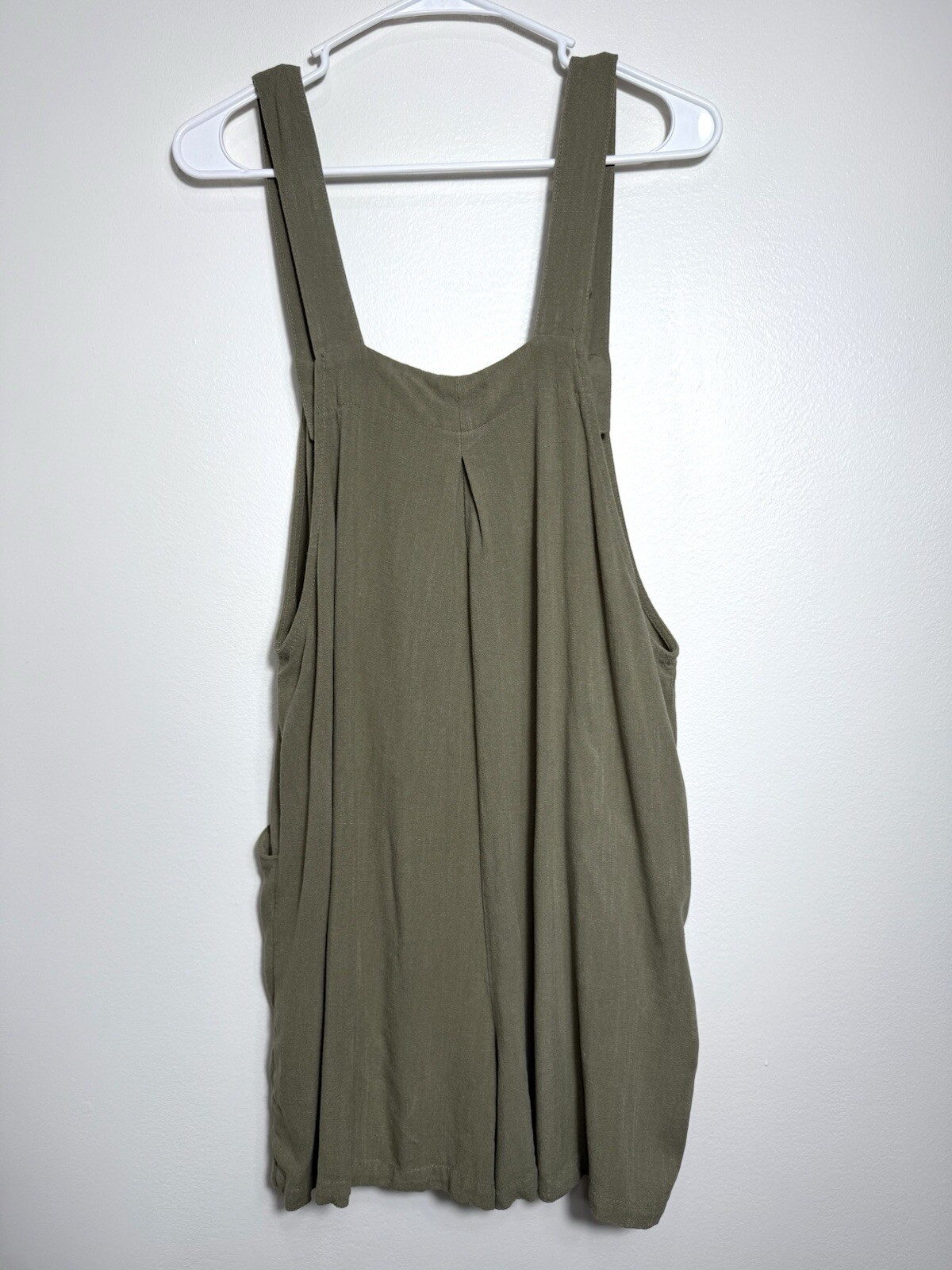 ANRABESS Women Casual Green Linen Jumpsuit Adjustable Short Overall Romper Sz L 