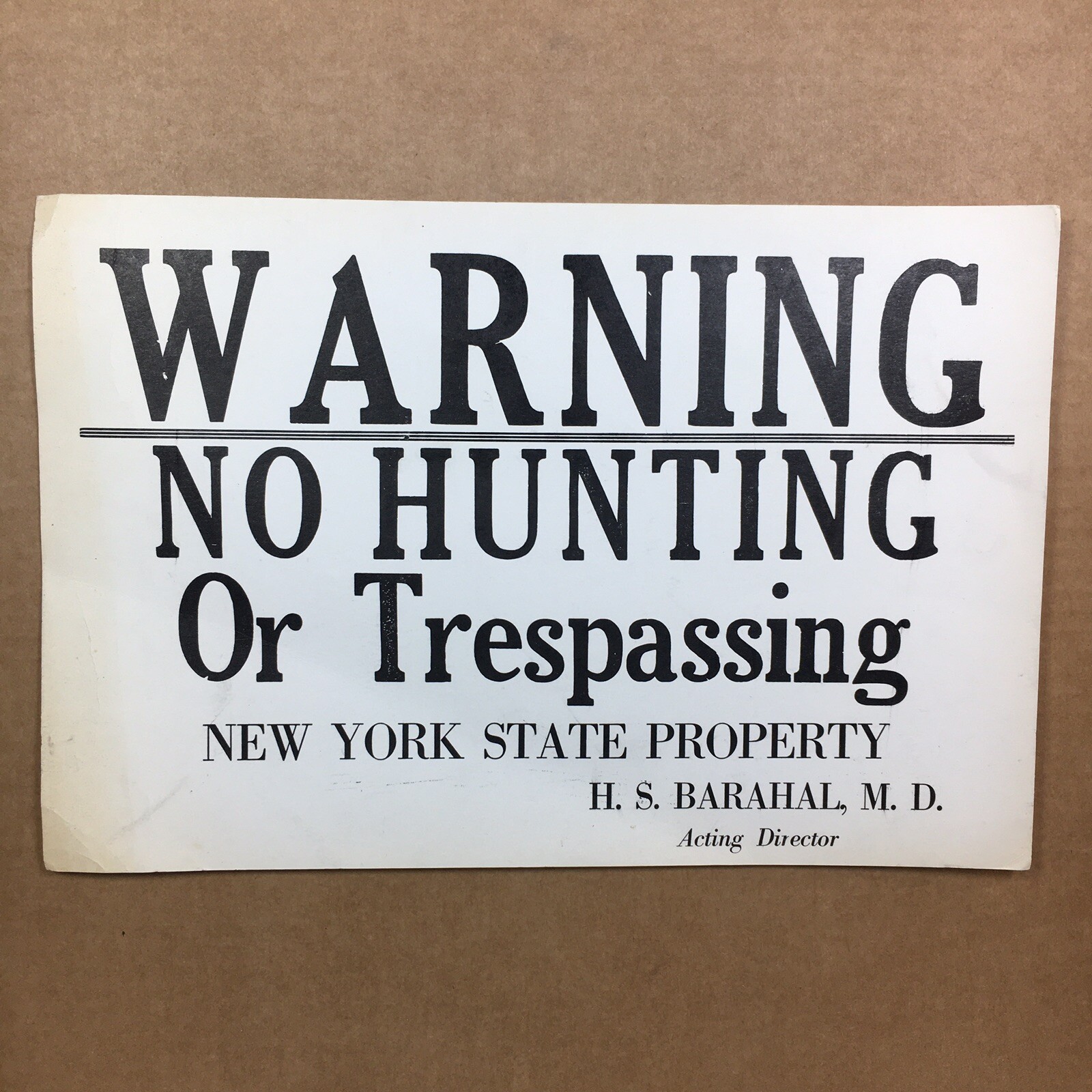 WARNING NO Hunting or Trespassing New York State Property PAPER SIGN Vintage eBay