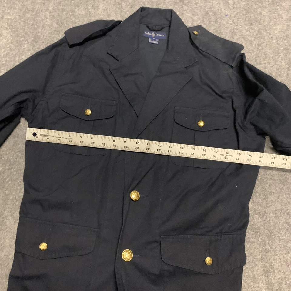 Blazer Ralph Lauren Etiqueta Azul Vintage Años 80 Estilo Militar Borde Dorado Adulto Pequeño Foto 3 de 4