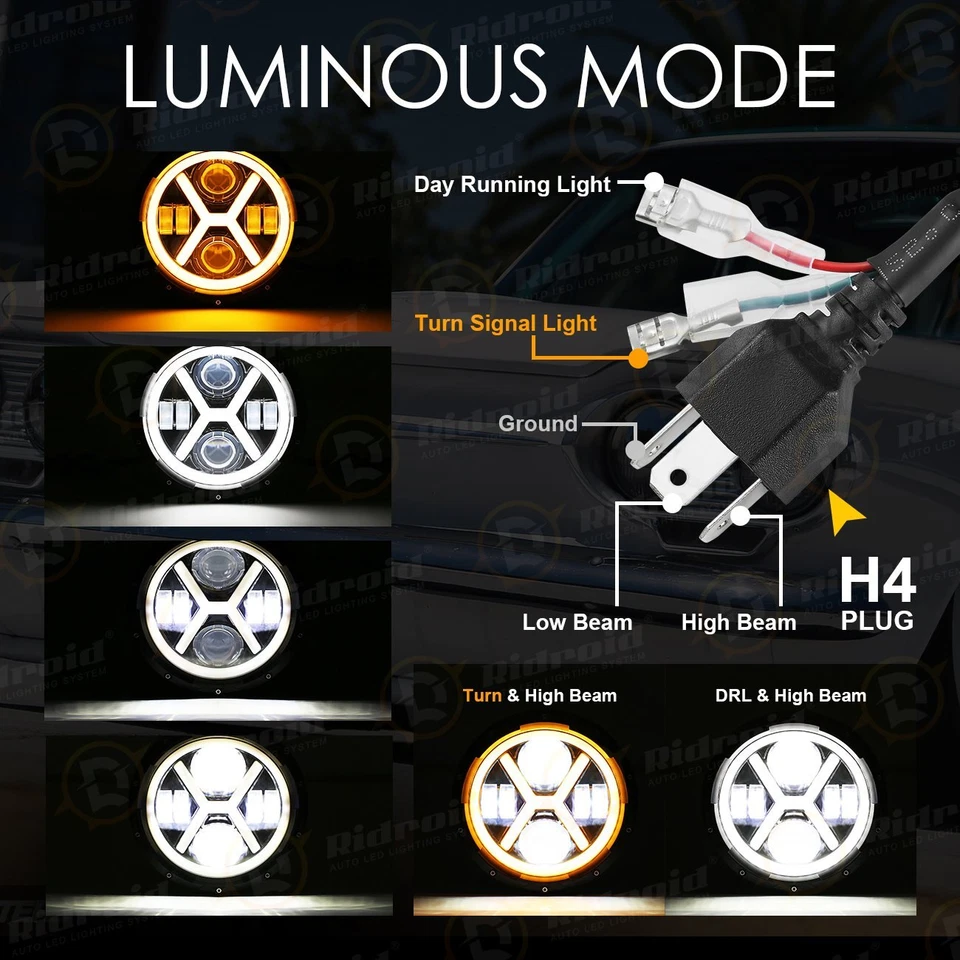 7" Inch Motorcycle LED Projector Headlights Headlamp For Triumph Bonneville T100 - Image 3 of 4