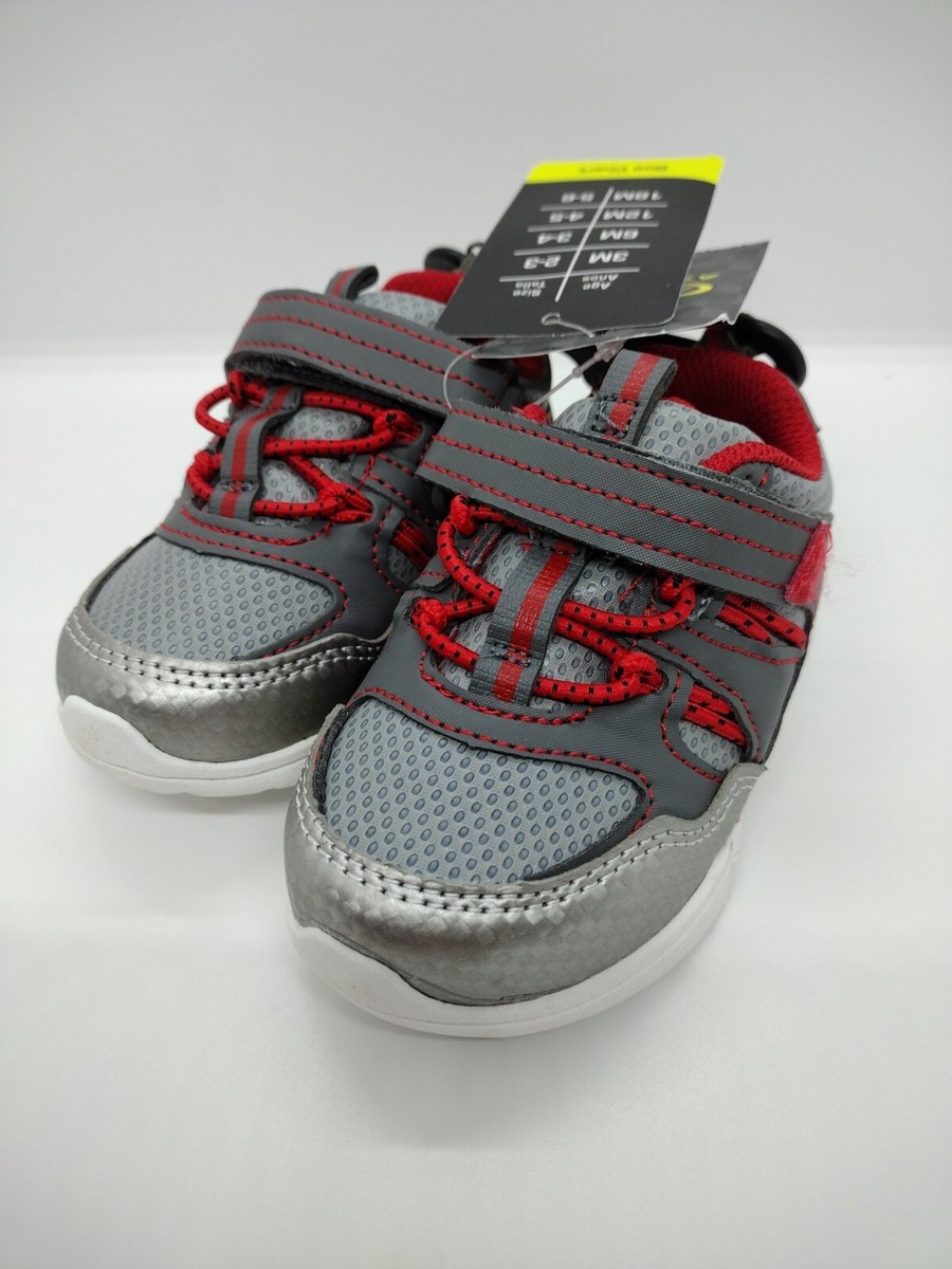 Baby Boys Gray Red Bungee Sneaker Removable Insole NWT Size