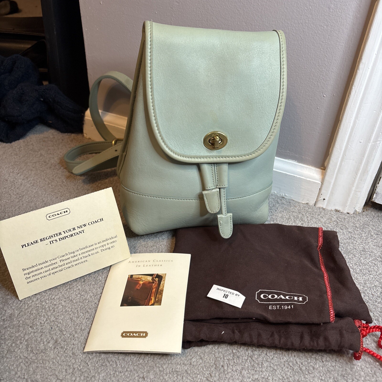 Vintage Coach Mint Daypack 9960 Leather Backpack in Excellent Condition with Dust Bag