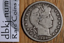1908 D Barber Half Dollar - VG - Very Good