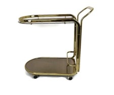 Bar Cocktail Tea Cart Trolley Hollywood Regency Kitchen Island Brass Smoked Glas