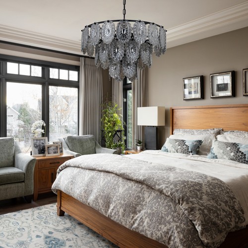 8-Lights Retro Crystal Chandelier 3-Layers Smoke Gray Glass Pendant Ceiling Lamp - Picture 12 of 12