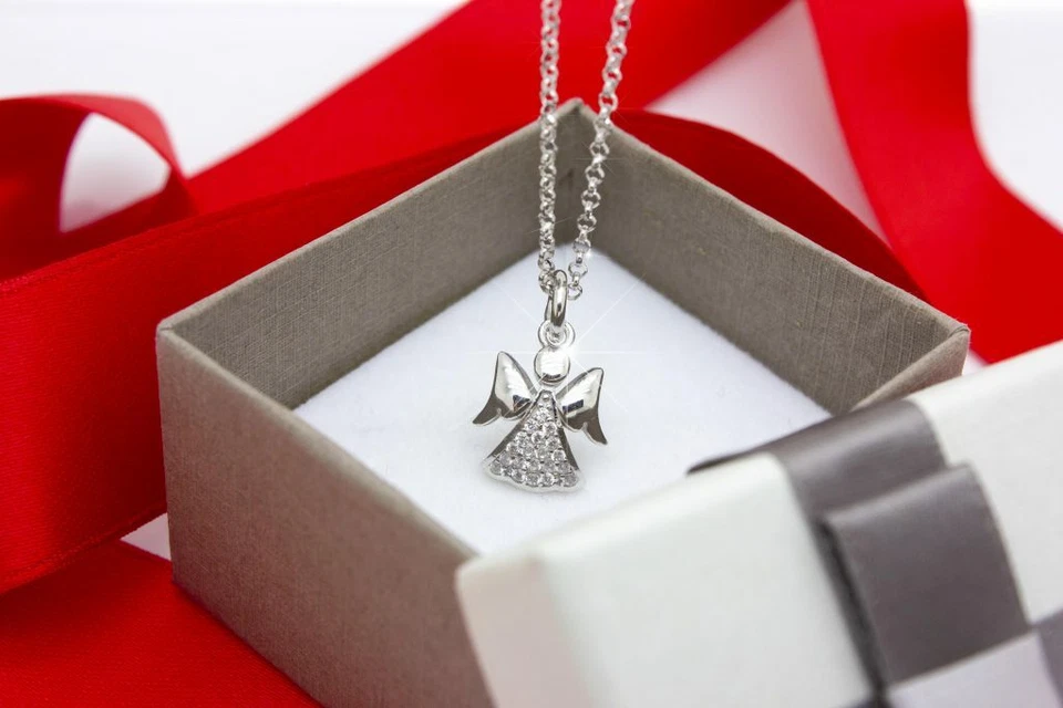 Ciondolo Angelo Custode in argento 925 con pavè di zirconi bianchi + collana - Immagine 4 di 4