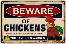Beware of Chicken Sign - Vintage Metal, 8x12 Inch, Reflective, inches