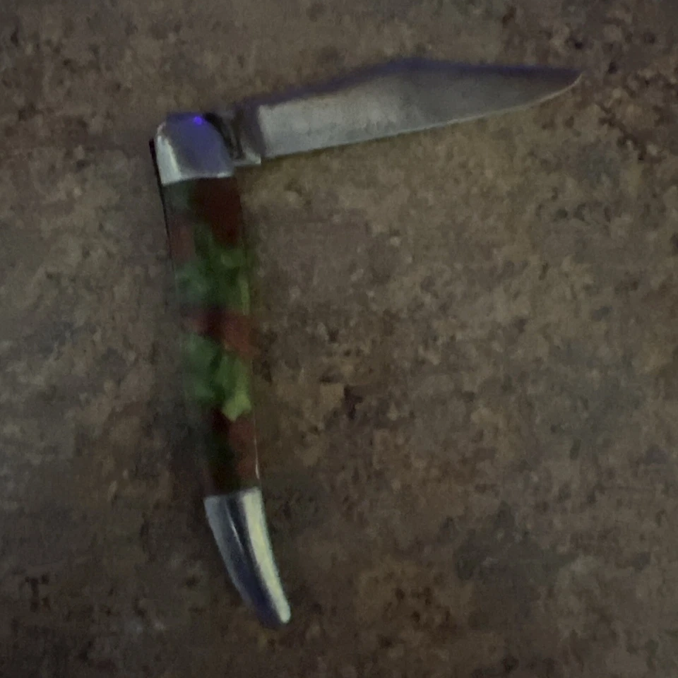 Navaja de bolsillo vintage marca Hammer mango moteado verde caramelo palillo de dientes Foto 4 de 4