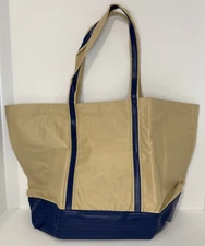 Beige Blue Canvas Tote Bag Shoulder Bag Casual Travel Accessory