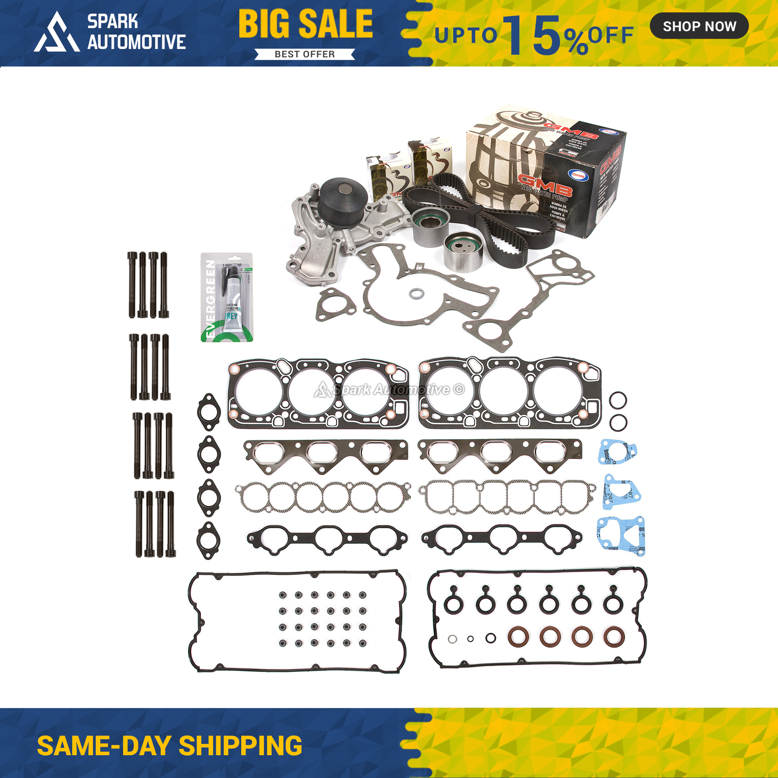 Complete Head Gasket Set & Timing Belt Kit For 03-06 Kia Sorento G6AU Engine - Includes Water Pump