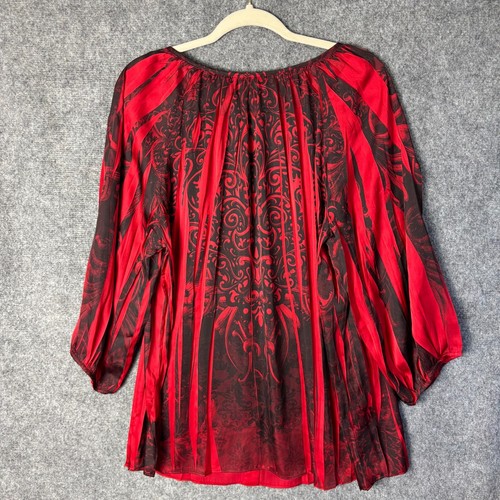 Fashion Bug Top Women's 2X Red Black Print Satin 3/4 Sleeve Blouse Whimsigoth - Picture 5 of 10
