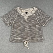Banana Republic Short Sleeve Crop Sweatshirt Woven Fleece Drawstring Top Sz XS