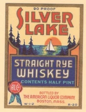 SILVER LAKE STRAIGHT RYE WHISKEY 1/2 Pint ANTIQUE BOTTLE LABEL - UNUSED