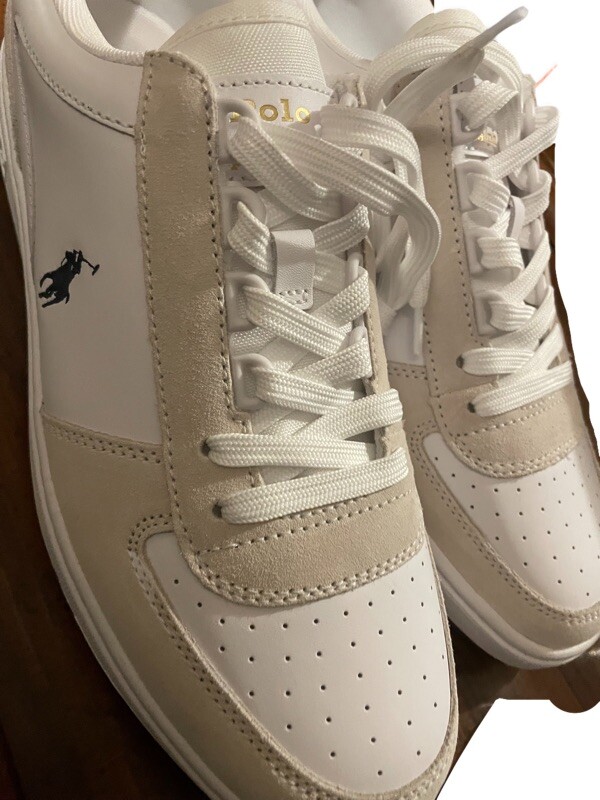 Polo Ralph Lauren uomo taglia 11 scarpe tennis corte sneakers basse bianco beige pony