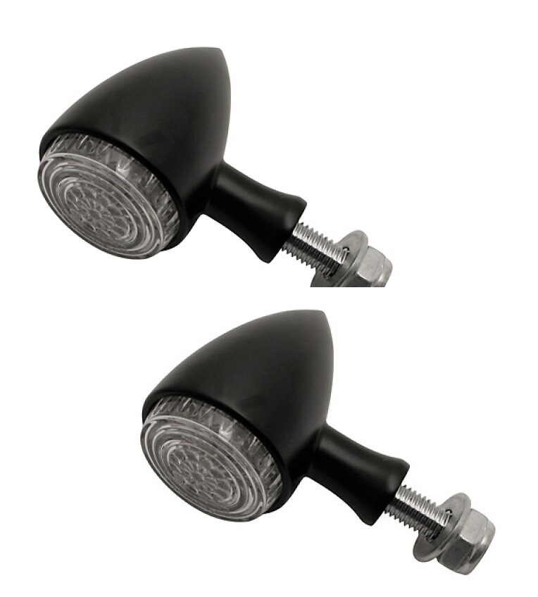 Clignotants Bullet LED Moto Homologués Haute Visibilité en Métal Noir Highway Hawk