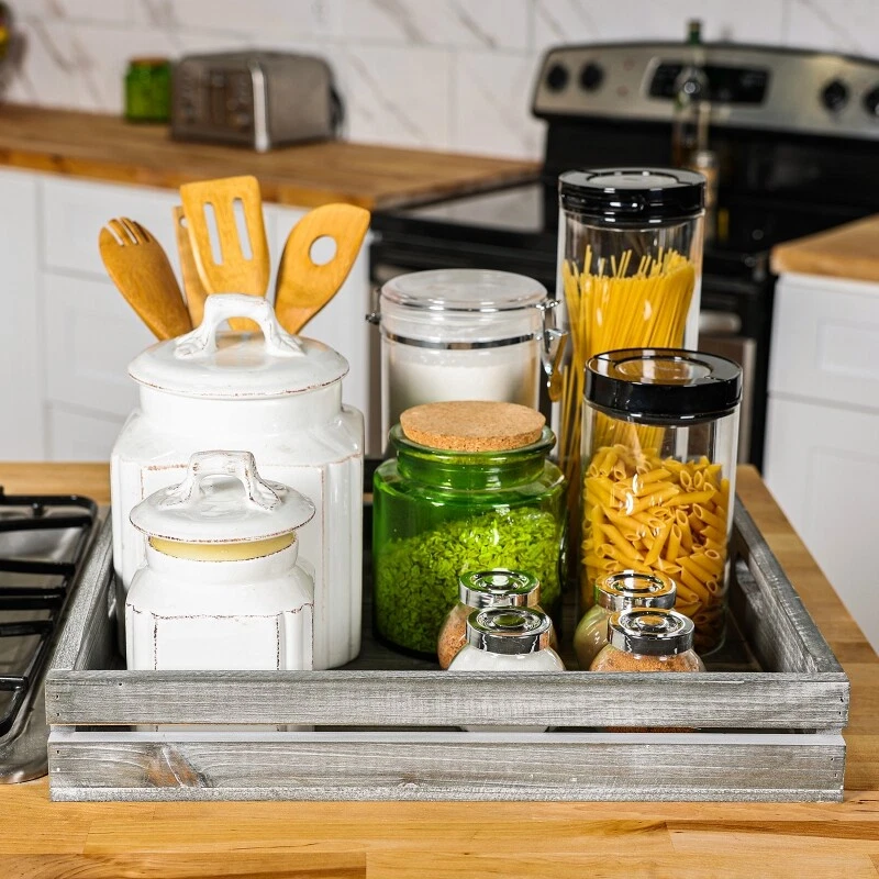 Bandeja grande de madera rústica para servir con asas ideal para mesas de café de desayuno Foto 4 de 4