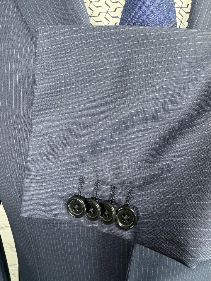 Blazer masculino CARUSO OLÍMPICO listra azul lã feito na Itália jaqueta 40R slim - Imagem 2 de 4