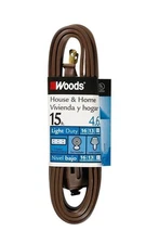 15 Foot Brown Extension Cord 3 Polarized Power Outlets Indoor Outdoor Use