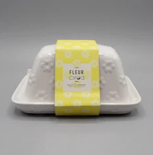 Fleur by Ciroa Ivory/Off White Stoneware Lidded Butter Dish Brand New