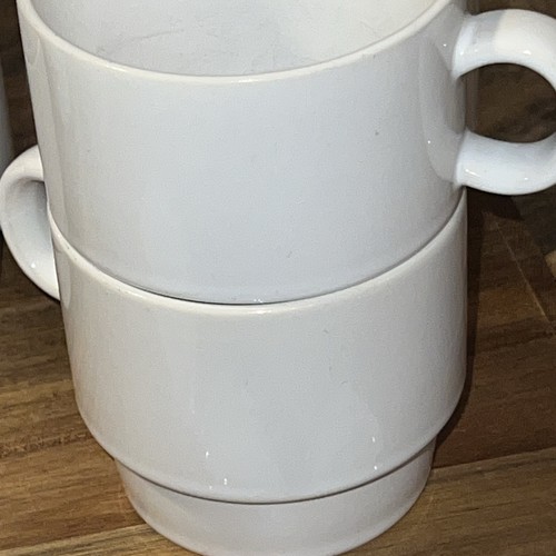 VTG Trend Pacific Bauhaus White MCM 9 Mugs 6 Saucers Stackable W/ Lock In Mugs - Picture 6 of 10