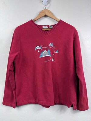 Classic Elements Red Christmas Sweater Womenss Large Sweatshirt Pullover Snowman