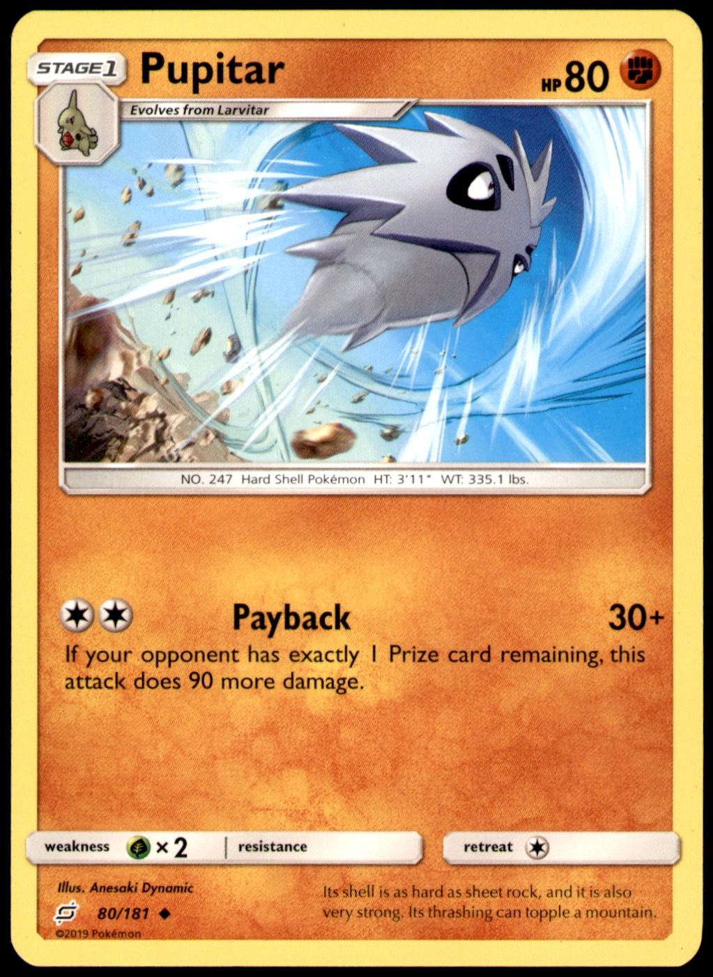 Pupitar 80/181 Uncommon Team Up Pokemon Lightly Played