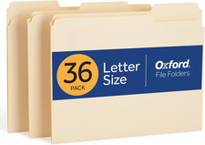 File Folders, 36 Pack, Letter Size 8.5" X 11" , 3 Tabs, Durable Manila Paper, f
