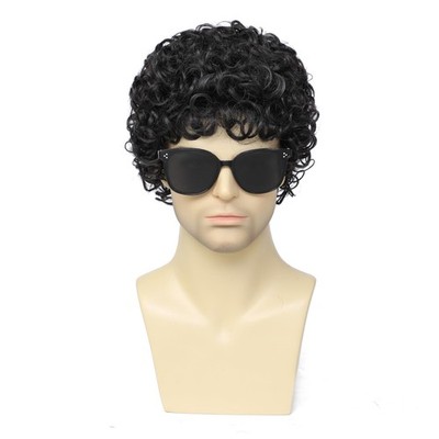 Airhostess Mens Short Afro Curly Wig for Male70s 80s Disco Guy Rocker，Hallowe...