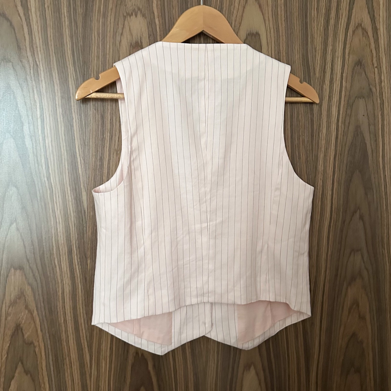 Mango Baby Pink Pinstripe Linen Mix Sleeveless Waistcoat Vest Top M NEW thumbnail 4