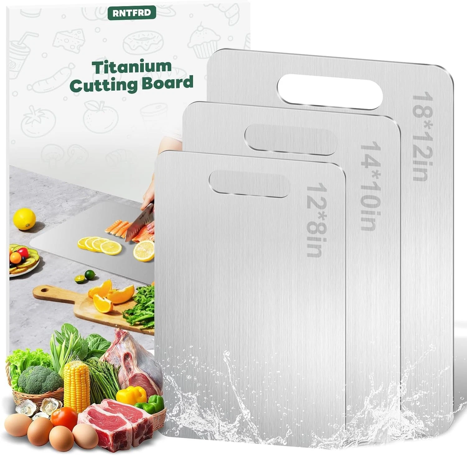 Titanium Cutting Board Set of 3, Non-Slip, Durable, Knife-Friendly, Safe