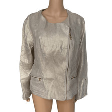 Chico s 100 linen gold Moto Jacket Metallic Full Zip size 2/L
