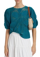 FARM RIO Flower Draw Crochet Blouse Women Size Large NEW msrp 275