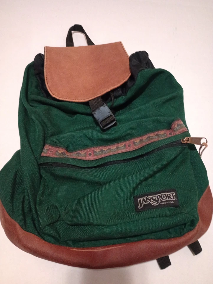 Vintage 90s Jansport USA Leather Bottom Backpack Aztec Southwestern Drawstring - Image 4 of 4