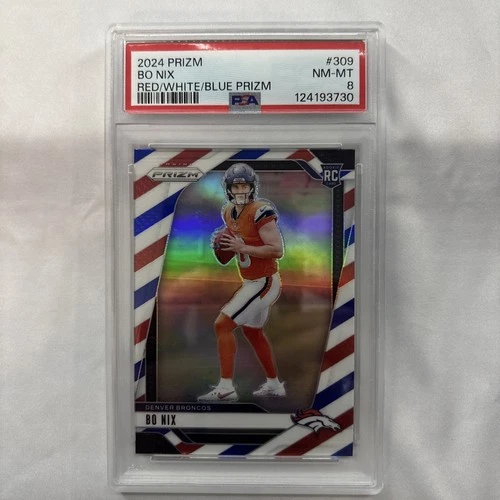 2024 Panini Prizm #309 Bo Nix Red/White/Blue Prizm PSA 8
