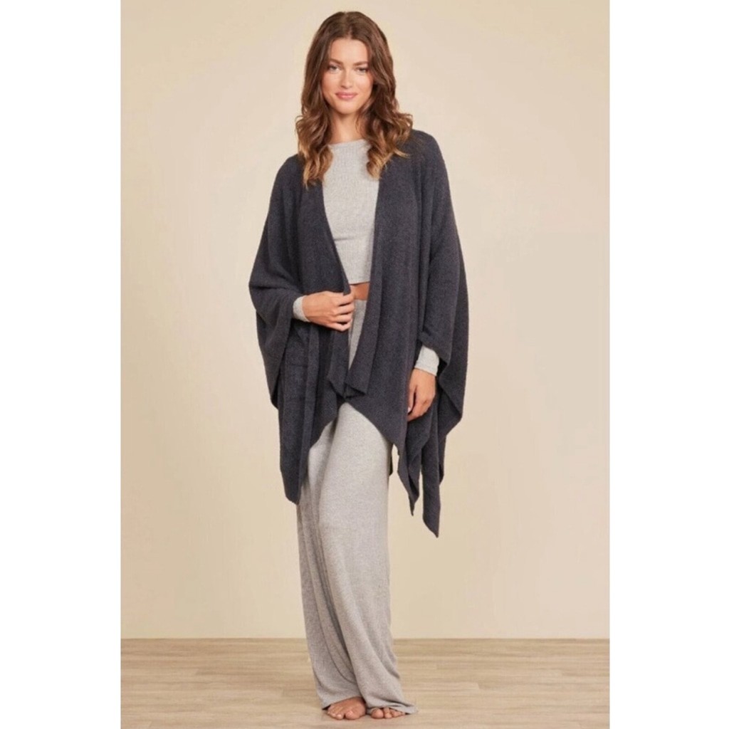 NWT Barefoot Dreams CozyChic Lite Knit Wrap Gray One Size Plus