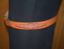 VTG Leather Belt Southwestern Embroidered 36 Top Grain USA