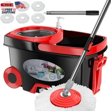 Funclean 360 Spin Mop Bucket Set with Wringer 6 Microfiber Heads